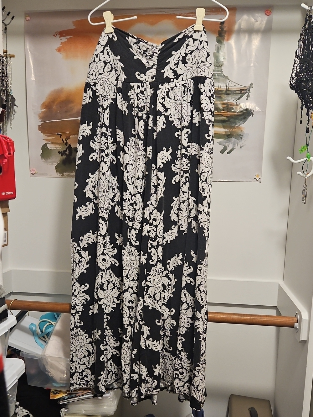 Black and White Floral Maxi Dress - V-Neck Sleeveless